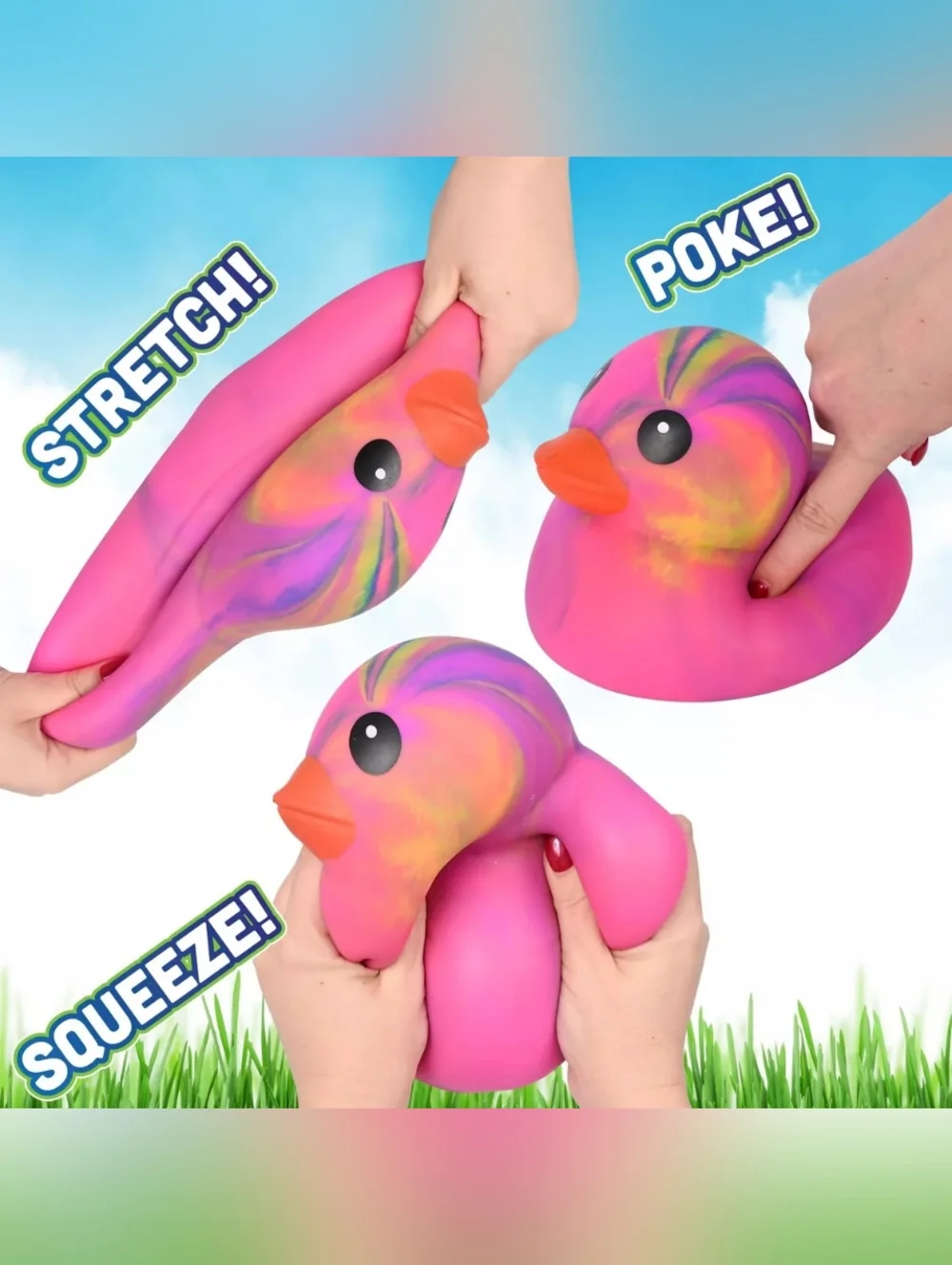 Squeeezy Jumbo Rainbow Tie Dye Squishy Duck 🐥 Viral Sensory Toy Hot Pink